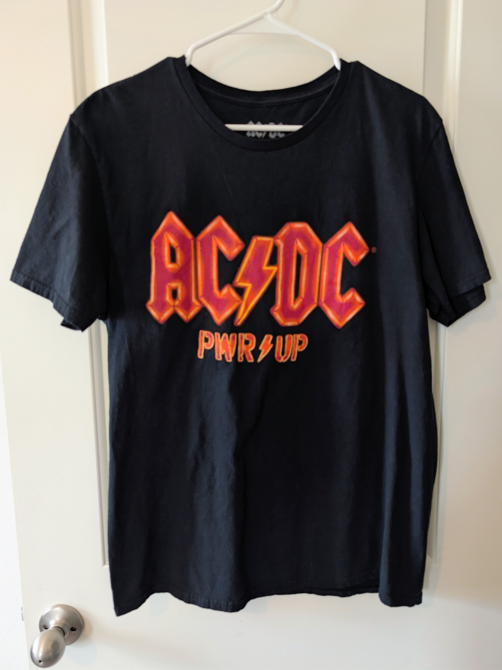 AC/DC Black Tee with Orange-Red Logo Power Up Band Tee Mens L